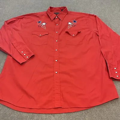 Vintage High Noon Western Shirt Mens XL Red Embroidered Stars Pearl Snap Cowboy • $19.95
