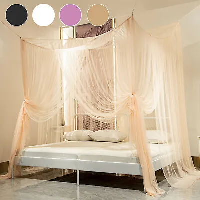 4 Corner King Size Post Curtains Bed Canopy Mosquito Net 4 Opening W/ Screw Hook • $19.99