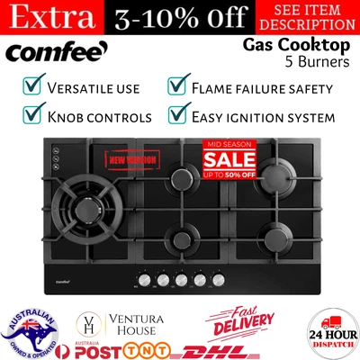 $313.30 • Buy Comfee Gas Cooktop 5 Burner Kitchen Gas Hob Cooker LPG NG Stove Trivets Black