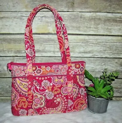 Vera Bradley Retired Floral Raspberry Fizz Quilted Purse Shoulder Bag Tote • $32.99