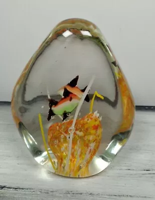 Vintage Murano Style Art Glass Fish  Aquarium Paperweight Figurine Egg Yellow  • $29