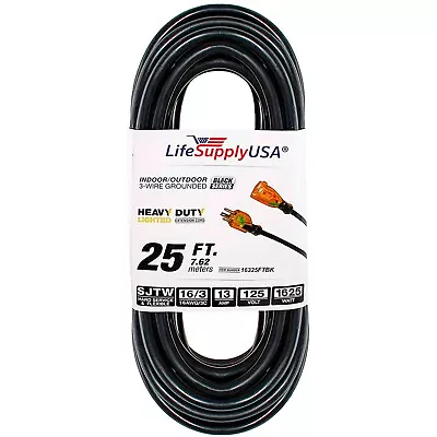 16/3 25ft Lighted End Indoor/Outdoor Black Heavy Duty Extension Cord (25 Feet) • $13.85