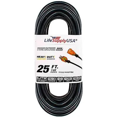 25 Ft Power Extension Cord Indoor Outdoor Heavy Duty 3 Prong SJTW 16 Gauge • $17.59