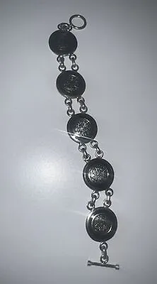 VINTAGE STERLING SILVER MAYAN CALENDAR BRACELET With ONYX INLAY • $55