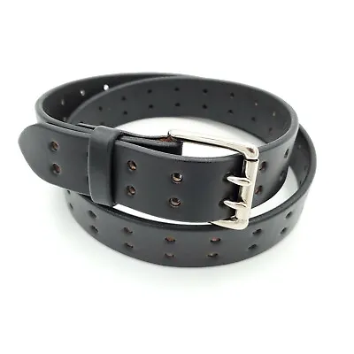 Black Leather Belt  Lifetime Warranty. Double Prong. Made In The USA. #132-01 • $50