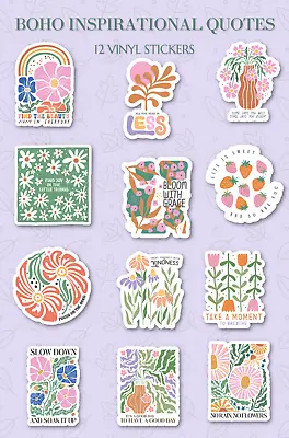 12 Pcs Boho Floral Inspirational Motivational Quotes Planner Kindle Stickers • $4.22