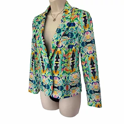 Milly Of New York Kaleidoscope Print Sateen Skinny Jacket On Stretch Cotton • $95