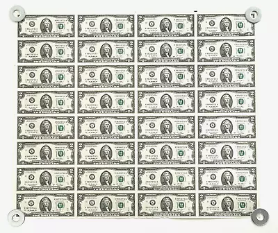 *UNCUT FULL SHEET* Of 32 $2 Bills - Uncirculated       2013 K Series Dallas • $130