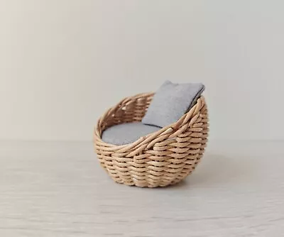 1:12 Dollhouse Miniature Round Wicker Chair  With Pillows  • $27