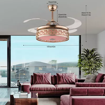 42  Retractable Ceiling Fan Light Bluetooth Speaker Smart APP 7-Color Chandelier • $122