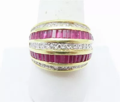 18k Yellow Gold Ruby & ~1/2CTW Diamond (5) Row Domed Band Size 9.5 • $750