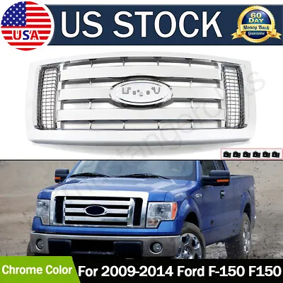 Chrome Upper Front Grille Grill Fits For 2009-2012 2013 2014 Ford F-150 F150 XLT • $155.56