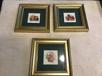 LOT Barbara Mock Framed Matted Wall Art Mini Basket Watercolor Prints 7” SIGNED • $24.90