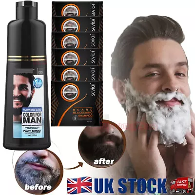 2 In 1 Beard Hair Color Dye Shampoo Natural Men Mustache Dying Black Darkening • £15.95