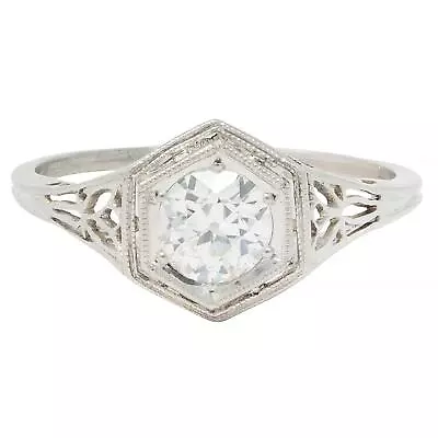 Art Deco Vintage Old European Diamond Platinum Scrolling Lotus Engagement Ring • $3625