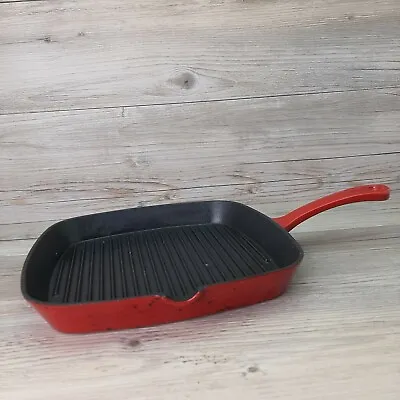$29.22 • Buy Cuisinart Red Enamel 9.5 Inch Cast Iron Grill Pan Griddle Skillet Square 