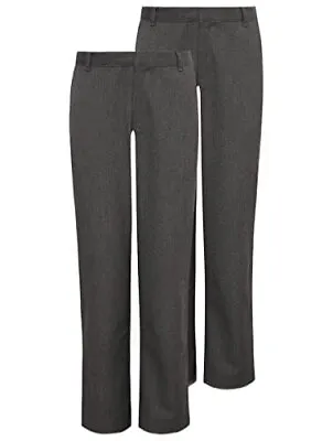 2PK Boys Adjustable Waist Regular Fit School Trousers Black Grey Navy 3-18 Yrs • £9.95