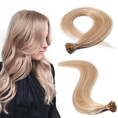 100 Strands I Tip Hair Extensions Human Hair Highlighted Ash Blonde Mixed Ble... • $70.92