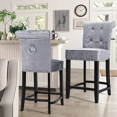 Upholstered Buttoned Kitchen Breakfast Bar Stool Ring Knocker Back Tall Chair • £92.95