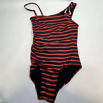 Michael Kors Swimsuit Womens Size 10 Blue Red Striped One Shoulder One Piece • $22