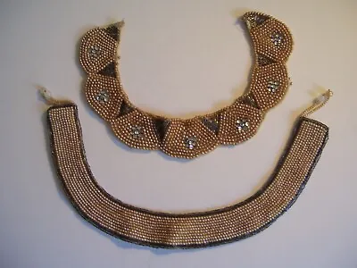 2 Vintage Old Beaded Faux Pearls And Rhinestones Detachable Collars • $19.99
