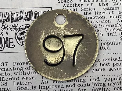 Number 97 Tag Brass Metal Vintage Numbered Keychain Stamped Cattle Tag Mining • $13.49