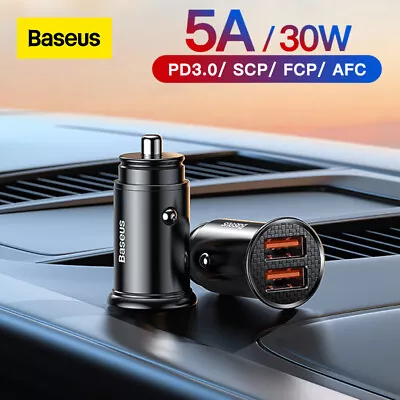 Baseus Dual USB Car Charger Fast Charing Cigarette Socket Lighter Power Adapter • $14.41
