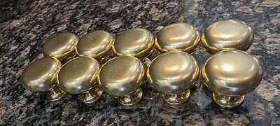 Lot Of 10 Vintage Solid Brass Satin Finish Cabinet Drawer Knobs Pulls Round 1  • $32.99