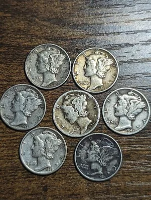 Lot Of 7 Silver Mercury Dimes 90% Silver  • $16.90