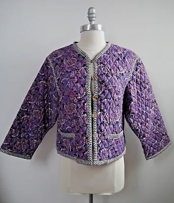 NEW MATTA NY Purple Blue Black Paisley Print Quilted Cotton Silk Jacket Size M • $295