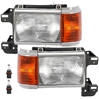 Pair Headlights Lamps For Ford Bronco F-Series Truck 87-91 W/ Chrome Trim LH+RH • $125