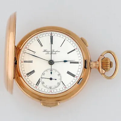 Henri Sandoz Minute Repeater Chronograph HC Pocket Watch 14K Solid Gold 54mm • $6995