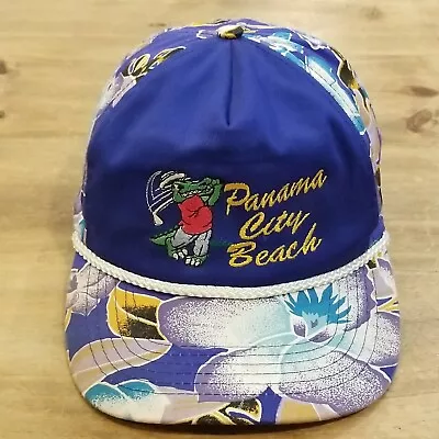Vintage Panama City Beach Golf Hat Cap Snapback Alligator Floral Hawaiian AOP • $38.95