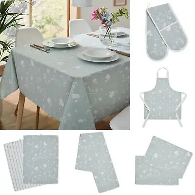 Catherine Lansfield Meadowsweet Floral Green Table Linen Kitchen Dining Range • £22