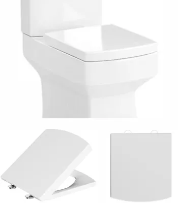 £17.95 • Buy Heavy Duty Square Toilet Seat Soft Close Quick Release Top Fix Hinge Easy Clean