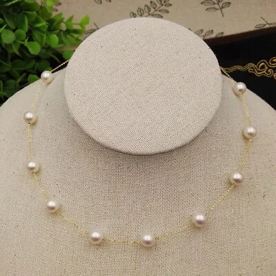 Gorgeous AAA+7-8mm Real Natural AKOYA WHITE Round Pearl Necklace 14k Gold 18INCH • $98
