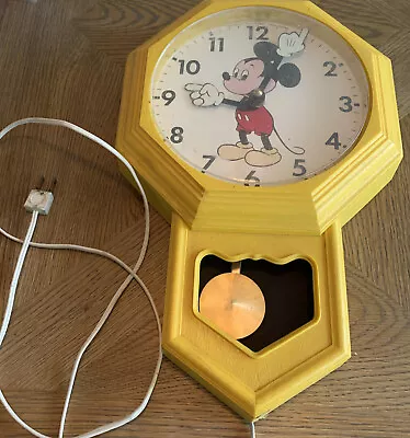 Vintage Rare Yellow Walt Disney Mickey Mouse Wall Clock W/ Cord Welby By Elgin • $67