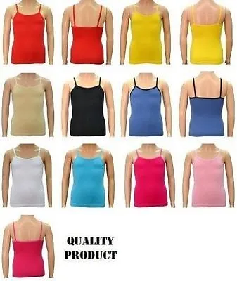 £3.99 • Buy 2 PACKS Girls Ladies Tank Top Vest Strappy Girls Cami Top Cotton Stretch (3257)