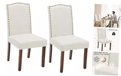 DUMOS Dining Chairs Set Of 2 Fabric Dining Room Chairs Upholstered Beige • $110.62