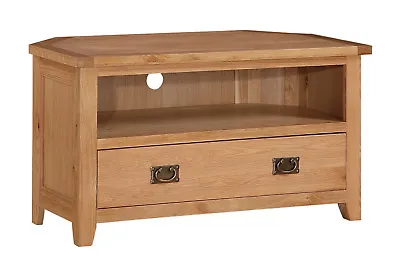 TV Cabinet Entertainment Stand With Drawer Solid Oak Corner TV Unit Assembled • £299.99