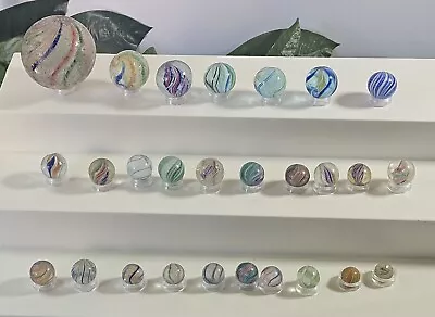 Vintage Lot German Swirl Art Glass Marbles - Estate Sale Collection 26 + 1 Lutz • $202.50