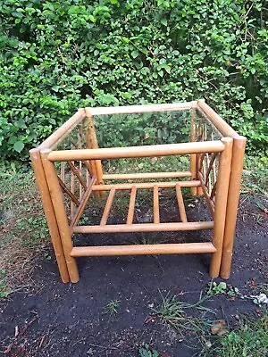 Wicker Coffee Side Vintage Tiki Boho Rattan Glass Vintage Cane Rectangle Medium • £34.99