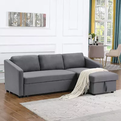 3 Seater Sofa Bed Convertible Bed Settee With 3 Cushion Storage Ottoman L-Shaped • £549.95