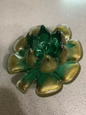 Murano Italian Green Gold Glass Bowl Dish Aventurine Vintage Antique Set • $19.95