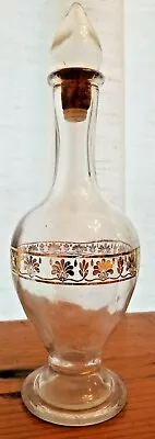 Vintage Clear Glass Cruet Or Vinegar Decanter & Cork Stopper--Floral Gold Accent • $7.95