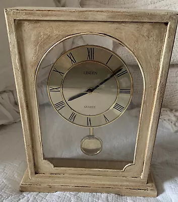 Vintage Pendulum Desk Clock Linden Quartz Shabby Paint - Good Working Condition • $8