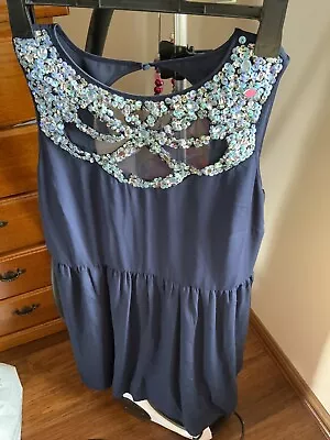$35 • Buy Size 20 ASOS CURVE Navy Sleeveless Dress Beautiful Beading To Neckline