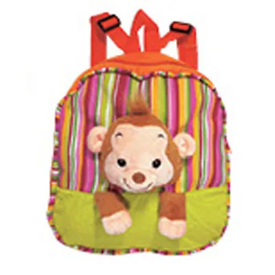 Backpack 11  Plush Monkey Green Orange Stripes Travel Buddy New • $8.95