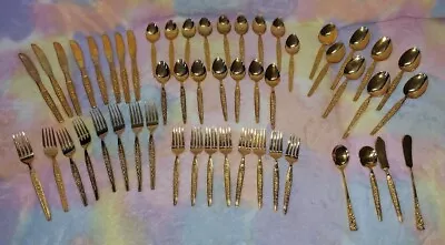 Vintage 52 Pieces Gold Tone Stainless Steel Flatware- Japan Orchard Leaf • $85