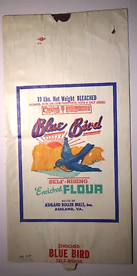 $18 • Buy LARGE Vintage Paper Sack Bag -  BLUE BIRD FLOUR, ASHLAND ROLLER MILLS, VA   1970